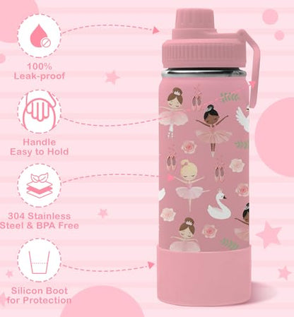 Gift for Ballerina Girls, 18oz Ballet Water Bottle with 2-in-1 Straw and Spout Lid, Dancer Dancing Kids Insulated Stainless Steel Tumbler Cup, Ballerina Gifts for School Teens Girls - color: Ballerina
