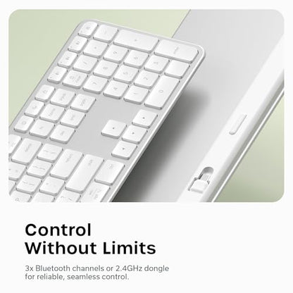 Satechi Slim EX3 Wireless Keyboard, Full-Size Keyboard w/Numpad, Multi-Device Bluetooth, 2.4GHz Connection for macOS, Windows, Android, Instant OS Key Remap,USB-C Rechargeable Battery, Silver - color: Silver, size: Keyboard