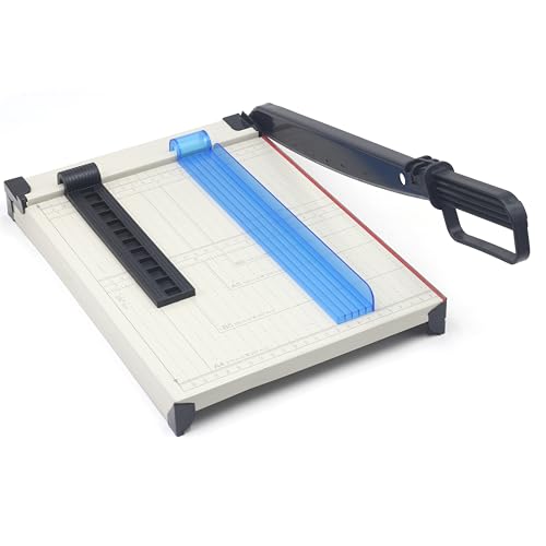 TEXALAN(R) Paper Cutter Letter Size Paper Trimmer 12” Cut Length 12 Sheet Capacity Guillotine Paper Photo Cutter with Magnet Clamp, Paper Guide, Size Guideline - color: White Metric Scale
