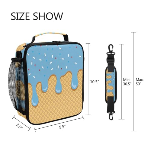 ALAZA Blue Ice Cream Lunch Box Insulated Lunch Bag Kids Cooler Tote Bag Freezable Shoulder Strap Lunchbox for Girls School Picnic - color: Multi88