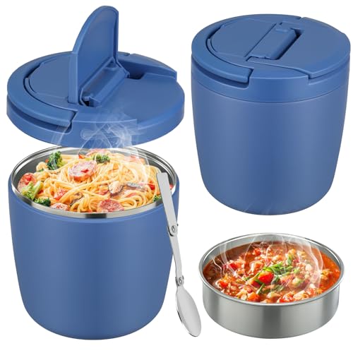 wiwens 40oz Insulated Lunch Containers for Adults Soup Thermo for Hot Food | Leak Proof Wide Mouth Vacuum Stainless Steel Thermal Jar Bento Box with Buckle Lid and Spoon - color: Blue