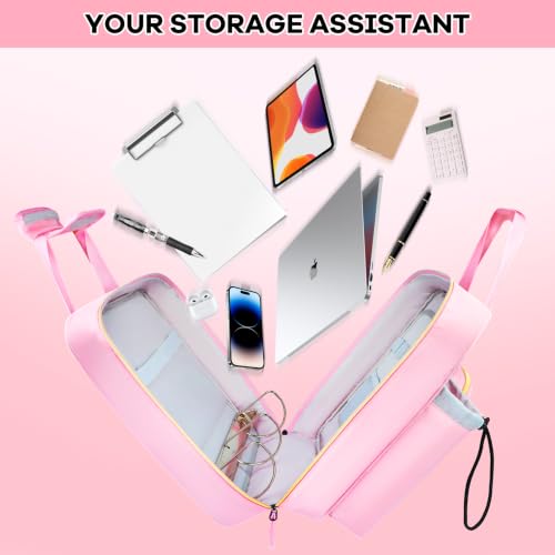 3 Inch D-Ring Zipper Binder Bag, 700 Sheet Capacity Multi-Pockets Organizer, 13 Inch Laptop Carrying Case with Bottle Holder& Shoulder Strap for School Office (Pink) - color: Vibrant Pink