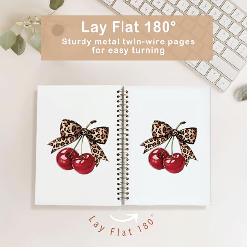 Leopard Bow Cherry Notebook Journal,Trendy School Supplies for Girls | Preppy Spiral Planner for Girls & Women,Cute Notebooks for Women,5.5x8.3 Inch - color: Cherry - Leopard bow