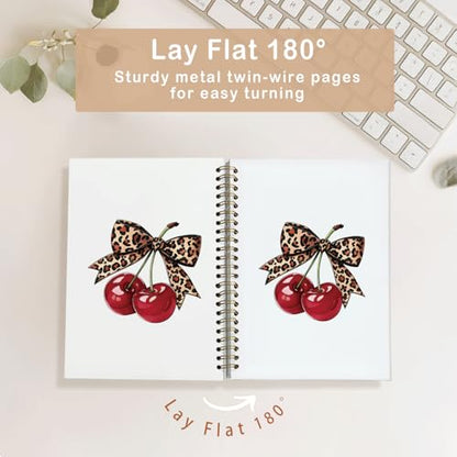 Leopard Bow Cherry Notebook Journal,Trendy School Supplies for Girls | Preppy Spiral Planner for Girls & Women,Cute Notebooks for Women,5.5x8.3 Inch - color: Cherry - Leopard bow
