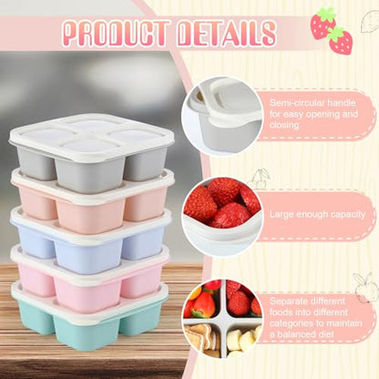 Honeydak 5 Pack Snack Containers 4 Compartment Bento Snack Boxes Reusable Lunchable Containers with Lids Divided Meal Prep Lunch Food Storage Box for School Work Travel(Macaroon,Equal) - color: Macaroon, style: Equal
