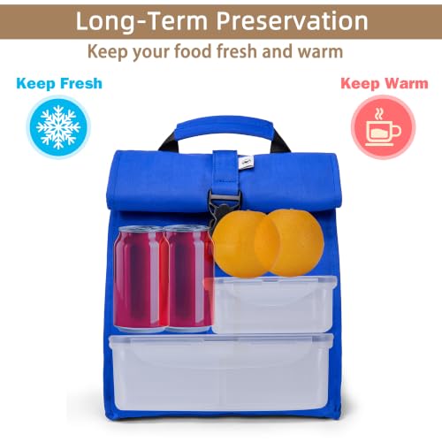 SUNNY BIRD Insulated Lunch Bag Rolltop Lunch Box Tote Lunchbox Bag for Women, Men, Adults and Kids (Blue) - color: Blue