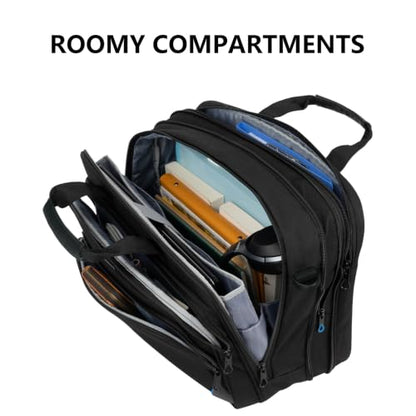 KROSER 15.6 Inch Laptop Briefcase Computer Bag, Messenger Shoulder Bag | Water Repellent Polyester, Detachable Shoulder Strap, Luggage Strap Design for Business, College, Men & Women-Black-Blue - color: Black/Blue, size: 15.6 INCH