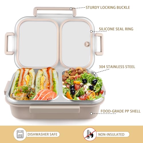 Stainless Steel Lunch Box with 2 Compartments, Leakproof, 30.5 oz Food Storage Containers, Bento Box for Adults,Men,Women(Beige) - color: Beige