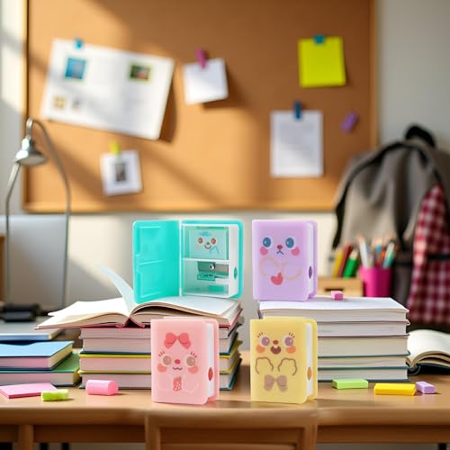 1Pc Multicolor Cute Dual Purpose Book Pencil Sharpener Eraser, Cute Cartoon Student Eraser Pencil Sharpener Writing and Correction Supplies