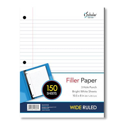 iScholar Wide Ruled Filler Paper, White, 10.5 x 8-Inches, 150 Sheets per Pack (81150) - size: 150 Sheets