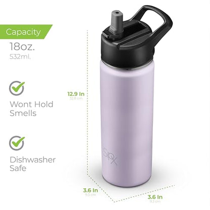 SipX™ 18 oz Insulated Water Bottle with 3 Lids – Leakproof Stainless Steel, Triple Insulated – Cold 24 Hours/Hot 12 Hours – Durable Bottle for School, Gym, Travel – Purple - color: Purple, size: 18 Ounces