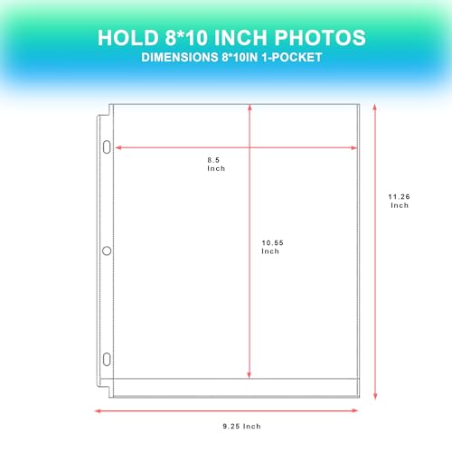 Aegero 25 Pack 8 x 10 Photo Sleeves for 3 Ring Binder(50 Pictures), Heavy-Duty Archival Photo Page Protectors, Clear Picture Album Refill Pages Holds, Acid-Free - size: 8x10inch-1pocket, style: 25 pack