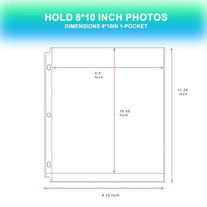 Aegero 25 Pack 8 x 10 Photo Sleeves for 3 Ring Binder(50 Pictures), Heavy-Duty Archival Photo Page Protectors, Clear Picture Album Refill Pages Holds, Acid-Free - size: 8x10inch-1pocket, style: 25 pack