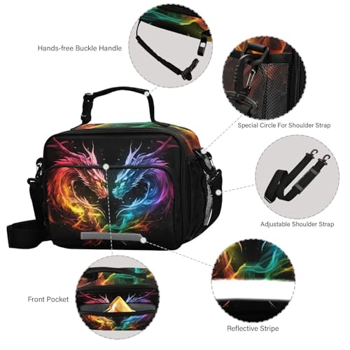 Color Flame Dragon Kids Lunch Box Insulated Lunch Bags Cooler Tote Bag with Removable Shoulder Strap for Boy Girl Student 20847458 - color: Flame Dragon