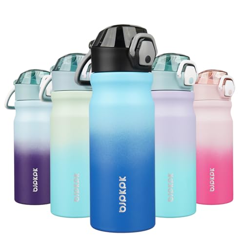 BJPKPK Water Bottle with Straw 18oz Insulated Water Bottles Reusable Stainless Steel Metal Thermal Flask with Leak Proof Lockable Lid and Carry Handle,Sky - color: A-Sky, size: 18 Ounces