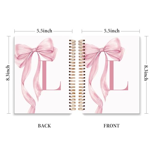 JXREQ Coquette Pink Bow Personalized Notebook, Initial Letter L Monogram Journal, Preppy Girly Ribbon Bow Journal, Monogrammed Gifts for Women, Aesthetic Spiral Notebook 5.5x8.3 - color: Lpink