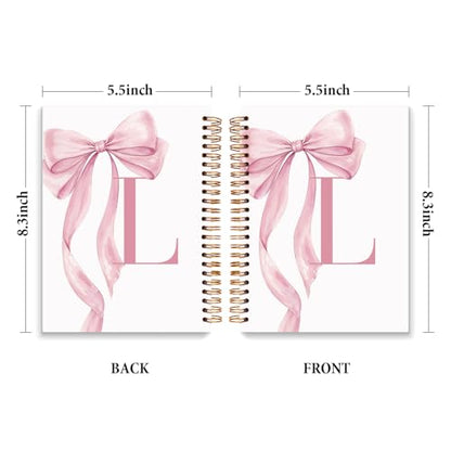 JXREQ Coquette Pink Bow Personalized Notebook, Initial Letter L Monogram Journal, Preppy Girly Ribbon Bow Journal, Monogrammed Gifts for Women, Aesthetic Spiral Notebook 5.5x8.3 - color: Lpink