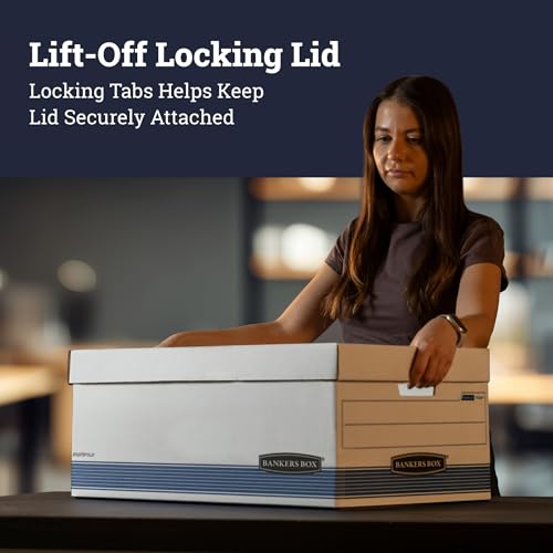 Bankers Box 12-Pack Medium-Duty File Storage Boxes, 24in Legal, FastFold | Speed through filing with FastFold setup, sturdy stacking, reinforced handles, and dependable document protection.