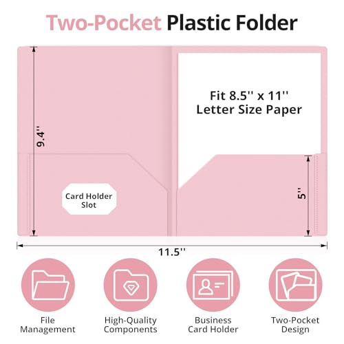 Taja Plastic Folders with Pockets (6 Pack, Pink), 2-Pocket Folders with Business Card Slot, Heavy Duty, Fit Letter Size Documents, Perfect for School, Office & Business - color: F-pink, size: 6 Pack