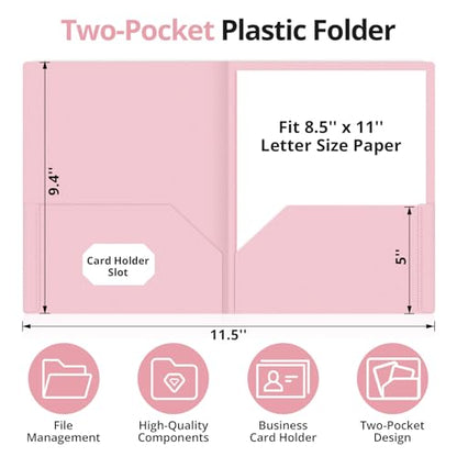 Taja Plastic Folders with Pockets (6 Pack, Pink), 2-Pocket Folders with Business Card Slot, Heavy Duty, Fit Letter Size Documents, Perfect for School, Office & Business - color: F-pink, size: 6 Pack