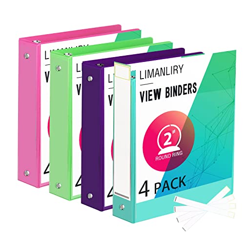 2 Inch Binders, Round 2" 3 Ring Binder, Customizable View Binder with Pockets, Assorted Colors, 4 Pack - color: 4 Pack 2 Inch View Binder