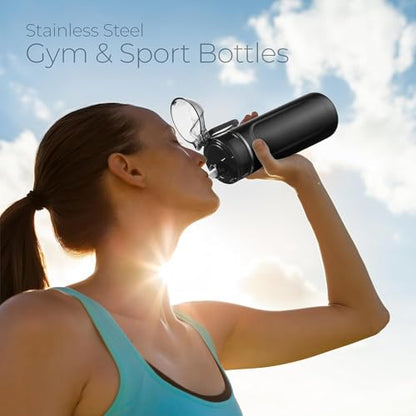 SipX Insulated Water Bottle, Water Bottle with Straw Lid, 18 oz Triple Insulated Stainless Steel, Leakproof, BPA-Free, Slim Durable Metal Bottle for School, Gym, & Office, Black - color: Black Pearl