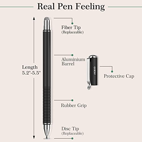 MEKO Universal Stylus,[2 in 1 Precision Series] Disc Stylus Touch Screen Pens for All Capacitive Touch Screens Cell Phones, Tablets, Laptops Bundle with 6 Replacement Tips - (2 Pcs, Black/Rose Gold) | MEKO 1st Gen Stylus, Fiber & Disc Tips, High Precision