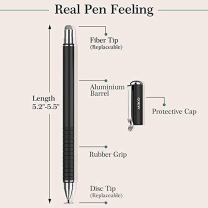 MEKO Universal Stylus,[2 in 1 Precision Series] Disc Stylus Touch Screen Pens for All Capacitive Touch Screens Cell Phones, Tablets, Laptops Bundle with 6 Replacement Tips - (2 Pcs, Black/Rose Gold) | MEKO 1st Gen Stylus, Fiber & Disc Tips, High Precision