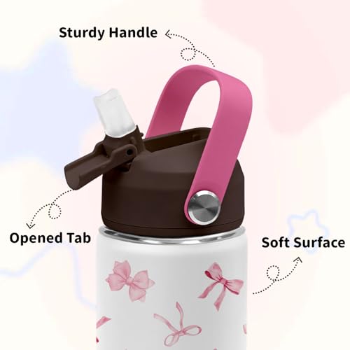 Bow Water Bottle for Girls, 12 Oz Leak-proof Tumblers with for Teens | Stainless Steel Travel Mugs for Kids, Christmas Birthday Gift for Women, Back to School Supplies, 1PCS