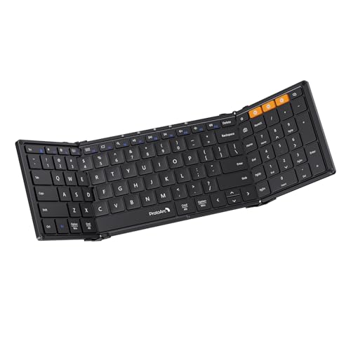 ProtoArc XK01 Full-Size Foldable Bluetooth Keyboard for Travel, Black | 105 keys, number pad, 0.65in keycaps, 3-device Bluetooth 5.1 switching, USB-C charging, for laptop tablet phone - color: Black