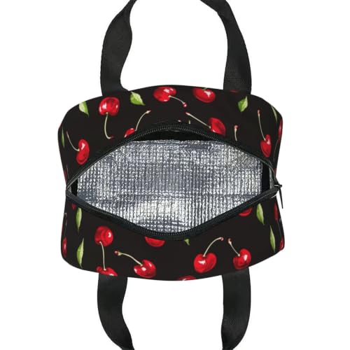 Black Sweet Cherry Lunch Box Insulated Meal Bag Lunch Bag Reusable Snack Bag Food Container For Boys Girls Men Women School Work Travel Picnic - color: black sweet cherry