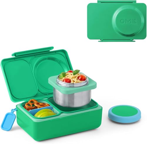 Omie OmieBox UP bento Box for Kids | Insulated Lunch Box | Leak Proof Vacuum Insulated Thermal Food jar | Cooler ice Pack | 2 Compartments (Jade Green) - color: Jade Green