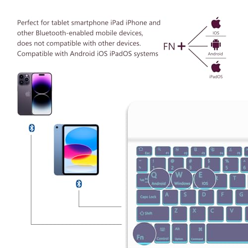 for Bluetooth Keyboard, Cute Tablet Stand Adjustable & Foldable, 7-Color Wireless Rechargeable Keyboard for iPad, iPad Pro/Mini/Air， Samsung Xiaomi Tablets, etc - Lavender - color: B-Backlight Keyboard-Lavender