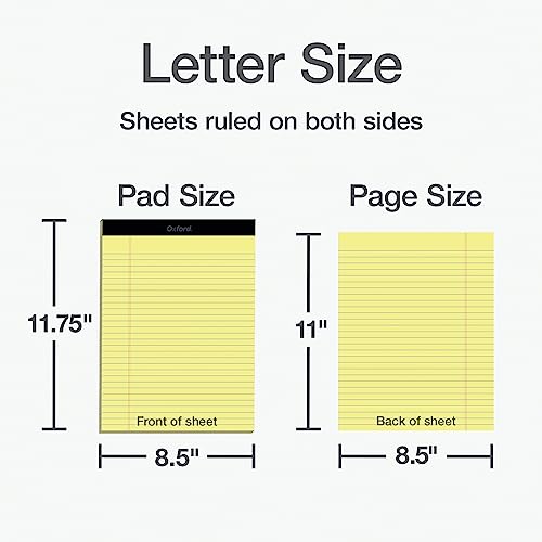 Oxford Premium Legal Pads, 12 Pack, Premium Note Pads, 50 Legal Rule 8.5" x 11" Sheets, Canary Yellow Paper with Firm Back, Professional Legal and Office Notepads