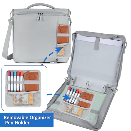 2 Inch 3 Ring Zipper Binder with Multi-Pocket, 6-Tab Expandable File Folder, Fits 14” Laptop, Zipper Bag Fits 500 Sheet Capacity with Handle & Shoulder Strap(Grey) - color: Grey