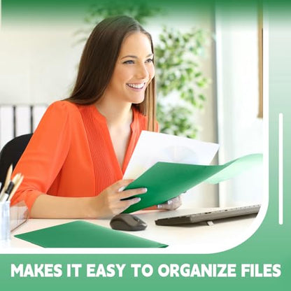 Henoyso 18 Pack Green Plastic Folders with Clear Front Pockets Heavy Duty File Folders with 2 Pockets and Card Slot for Student Communication School Office Presentation Report - color: Green