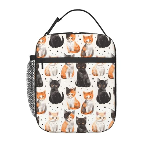 Cute Cat Lunch Box for Women Adults Kids, Insulated Cooler Kitten Lunch Bag for Picnic, School, Office, Travel, Work, Portable Reusable Polyester Tote Lunch Bags (Playful Cat) - color: Cat73