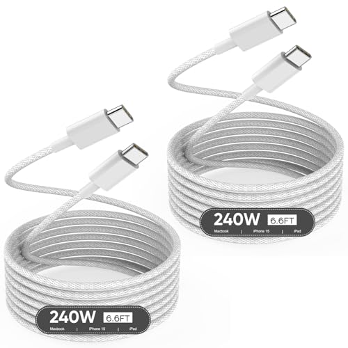 USB C to USB C,240W USB-C Woven Charge Cable,6.6ft 2Pack USB C Cable Fast Charging Cord for Apple MacBook Pro/MacBook Air,iPad Pro/Air,iPad mini,iPhone 16 15 Pro Max Plus Compatible 140W/100W/60W/45W - color: Woven, size: 6.6FT
