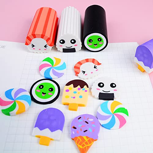 Food Erasers 12 Pack Sushi Desserts Desk Pet Erasers for Kids Cute Fun School Supplies Prize Gifts Party Favors - style: Sushi
