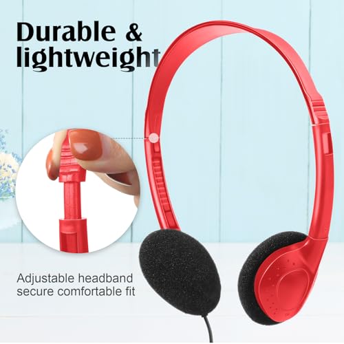 Flutesan 20 Pack Headphones Bulk Libraries Wired on Ear Headphones Over The Head Earphones for Boys Girls Adults(Red) - color: Red