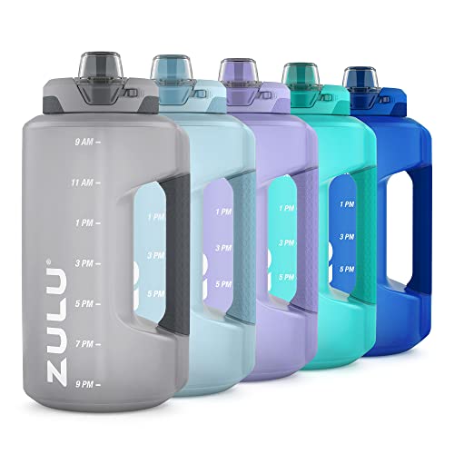 ZULU Goals 64oz Half Gallon Plastic Water Bottle with Straw and Time Marker | Large Reusable Jug with Handle and Leak Proof Lid for All Day Hydration, Gym and Outdoors, Gift Ready, Grey - color: Grey, size: 64 Ounces