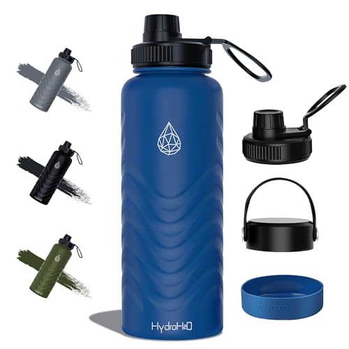 24oz Stainless Steel Insulated Water Bottle, 48H Ice Cold & 24H Hot, Leak-Proof Wide Mouth Lids (Straw & Spout), BPA-Free Bottles, Mens Water Bottle for Gym, Hiking, Travel - Blue - color: Blue, size: 24 Ounces