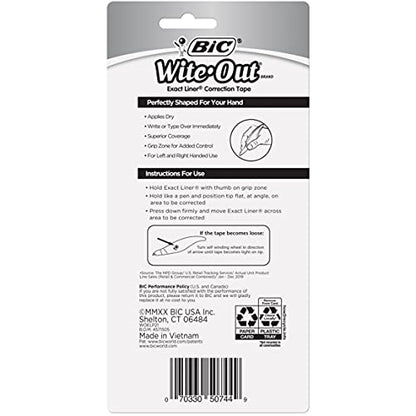 BIC Wite-Out Brand Exact Liner Correction Tape, 19.6 Feet, White, Fast, Clean and Easy to Use Tear-Resistant Tape, 2-Count