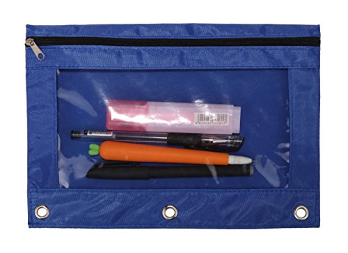 24 Packs 3 Ring Binder Pen Pencil Case Pouch Bulk Set Stationery Bag for School Class Office Blue - color: blue
