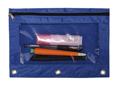 24 Packs 3 Ring Binder Pen Pencil Case Pouch Bulk Set Stationery Bag for School Class Office Blue - color: blue