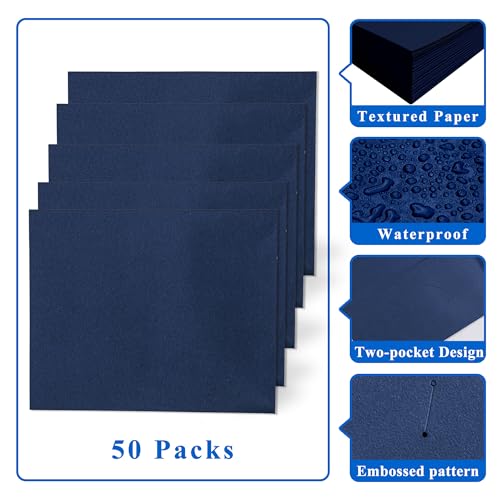 Zzrywuty 50 Packs Two Pocket File Folders with Business Card Slot,Textured Paper,Letter Size,Holds 100 Plus Sheets for School,Office,Business,Royal Blue - color: Blue-50pcs