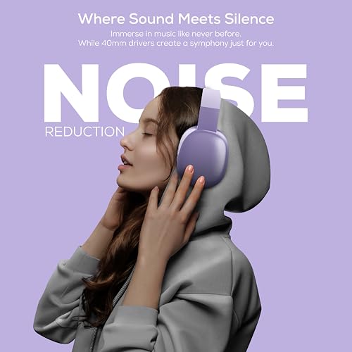 Gabba Goods Wireless Over Ear Bluetooth Headphones with Microphone - Wireless Headset -Noise Reduction - Bluetooth, Wired,Built in Micro SD for Travel, Home, Work TV,PC,Gaming,Cellphone (Lavender) - color: Lavender