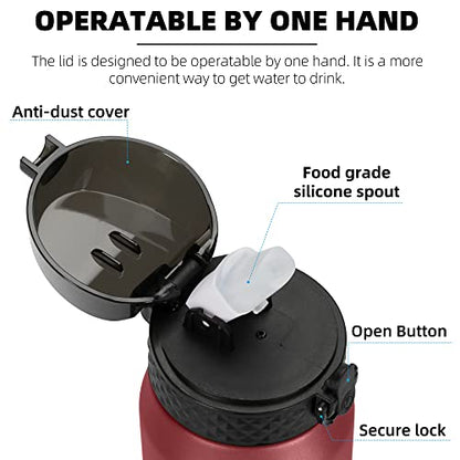Fanhaw 24 Oz Kids Insulated Stainless Steel Water Bottle with Straw Lid, Leakproof & Anti-Dust Everyday Use Bottle for School, Women & Men, Back to School Essentials (Red Black) - color: Red Black, style: 24 Ounces