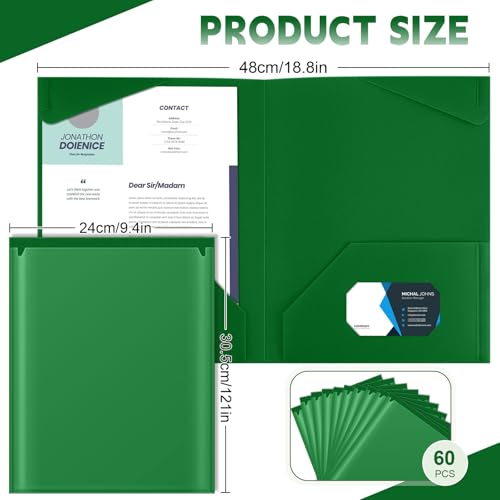 Henoyso 60 Pack Plastic Folders with Clear Front Pockets Bulk Heavy Duty File Folders with 2 Pockets and Card Slot for Student Teacher Back to School Supplies Office Presentation (Deep Green) - color: Dark Green