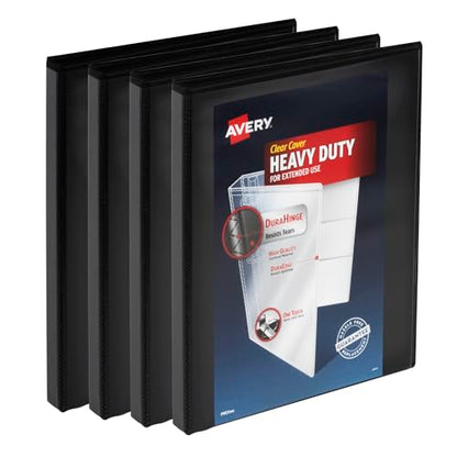 Avery Heavy Duty View 3 Ring Binder, 0.5" One Touch Slant Ring, Holds 8.5" x 11" Paper, 4 Black Binders (79708) - size: 0.5"